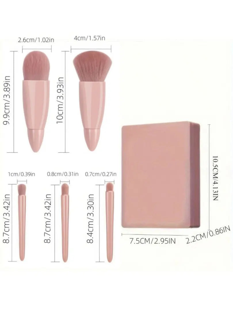 Easy-taken Travel Makeup Brush Set, COSHINE 5pcs Mini Complete Function Cosmetic Brushes Kit (5pcs with mirror)