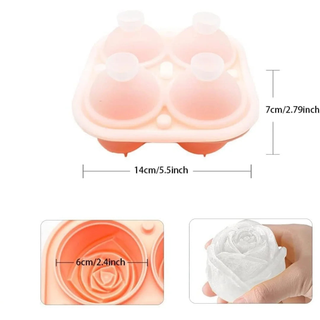 3D Rose Ice Cube Molds,Food Grade Silicone,4 Cavities Per Tray,Fun Shaped Frozen Tray,Slow Melting Ice for Whiskey,Cocktails