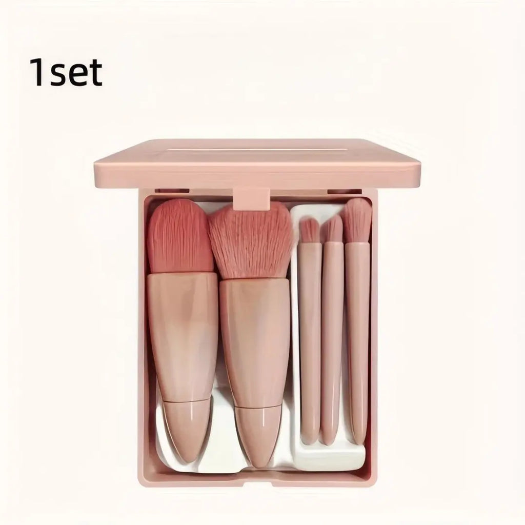 Easy-taken Travel Makeup Brush Set, COSHINE 5pcs Mini Complete Function Cosmetic Brushes Kit (5pcs with mirror)