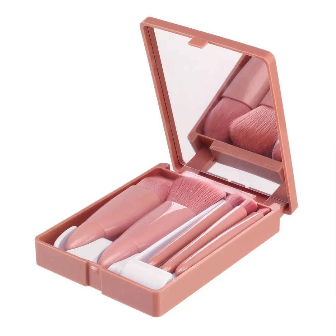 Easy-taken Travel Makeup Brush Set, COSHINE 5pcs Mini Complete Function Cosmetic Brushes Kit (5pcs with mirror)