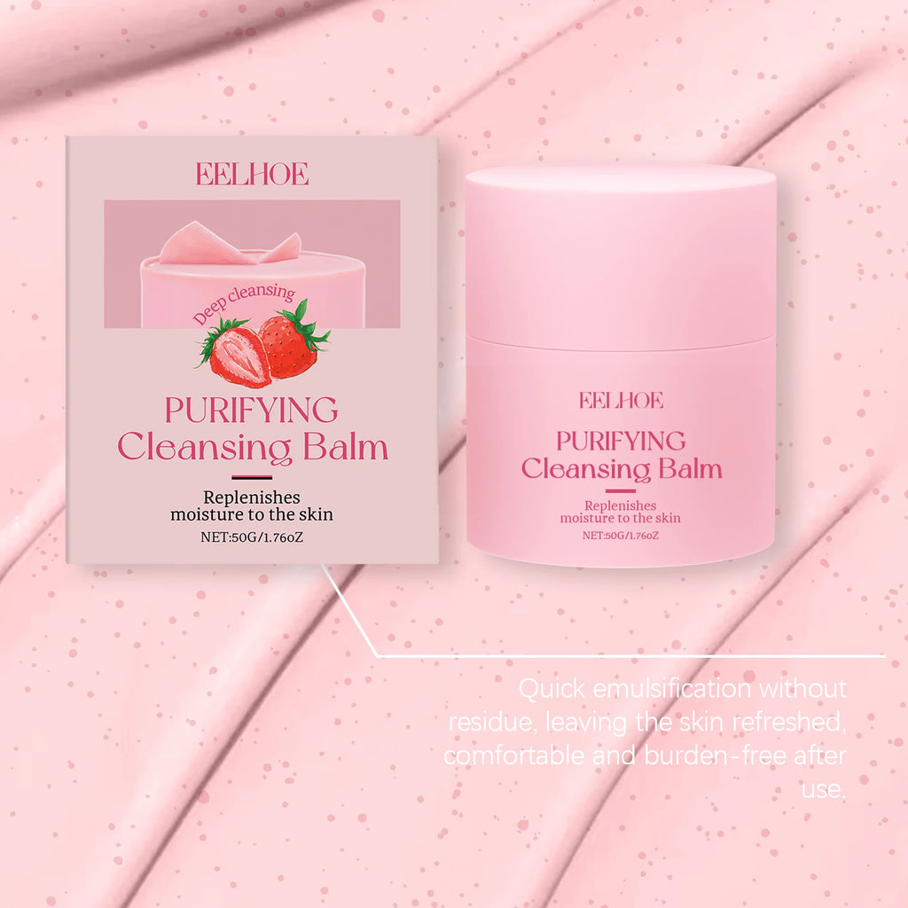 EELHOE Strawberry Cleansing Balm Gentle Makeup Remover Cleansing Face For Daily Makeup Removal Hydrating Moisturizing