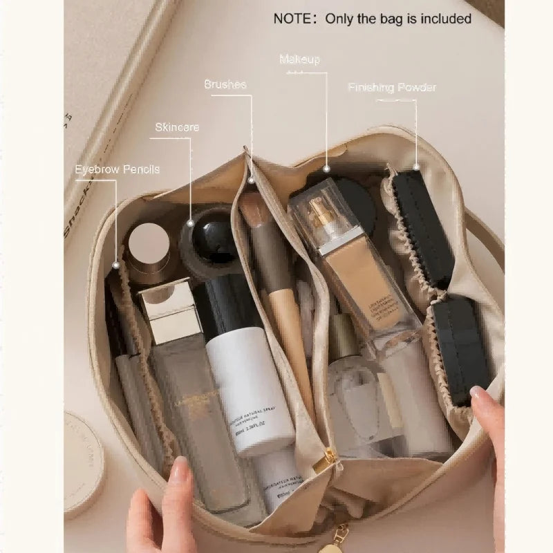 Large Capacity Waterproof Makeup Bag White Portable Spacious Organizer with Compartments Travel Cosmetic Pouch with Handle And Divider