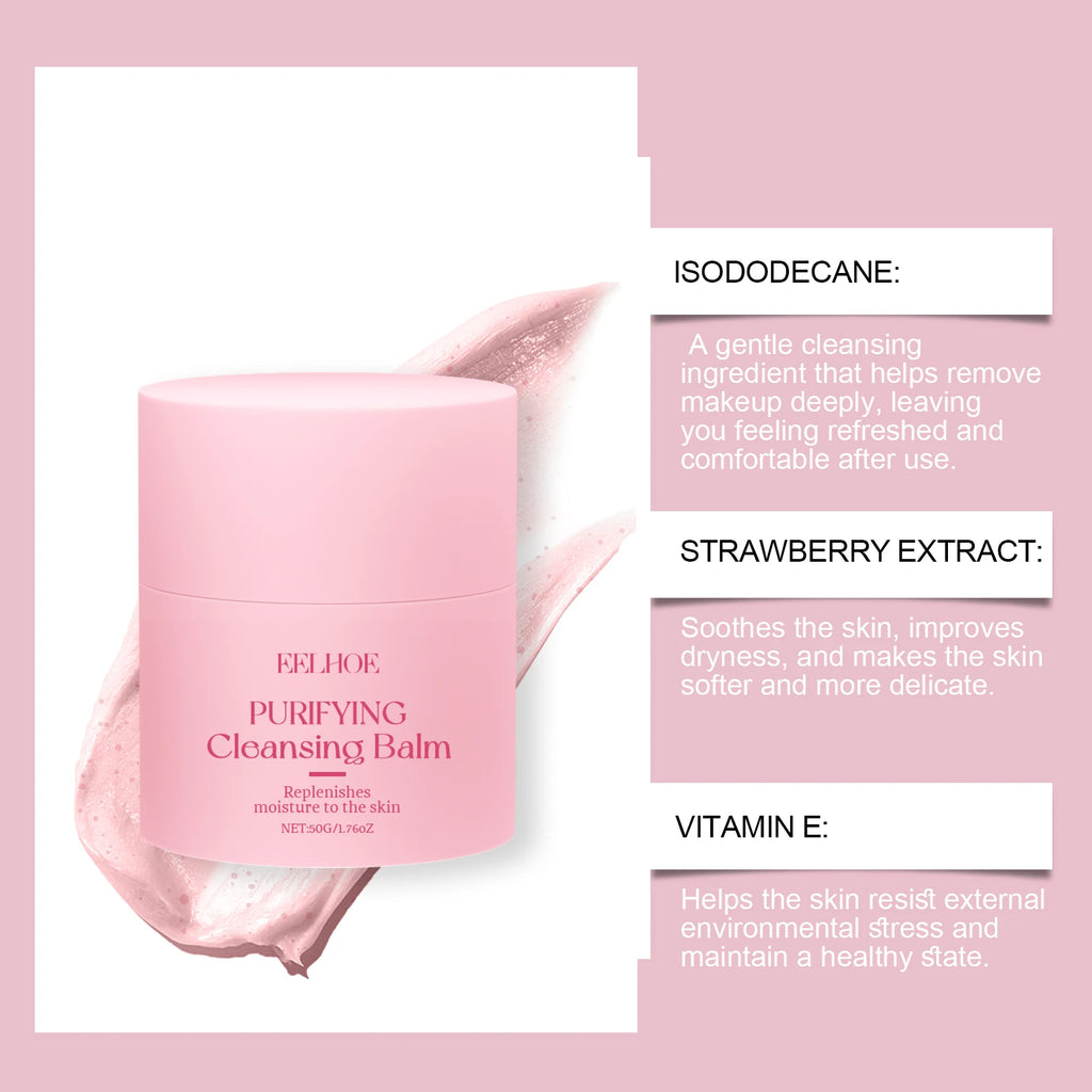 EELHOE Strawberry Cleansing Balm Gentle Makeup Remover Cleansing Face For Daily Makeup Removal Hydrating Moisturizing