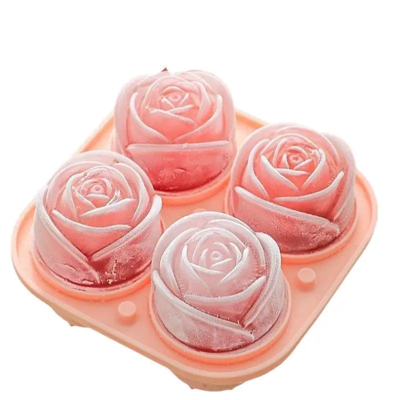 3D Rose Ice Cube Molds,Food Grade Silicone,4 Cavities Per Tray,Fun Shaped Frozen Tray,Slow Melting Ice for Whiskey,Cocktails