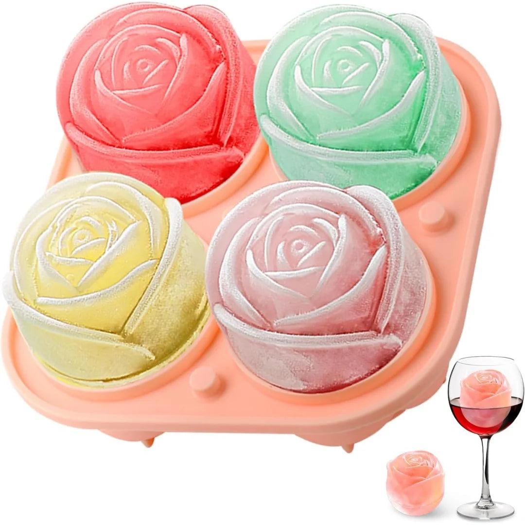 3D Rose Ice Cube Molds,Food Grade Silicone,4 Cavities Per Tray,Fun Shaped Frozen Tray,Slow Melting Ice for Whiskey,Cocktails