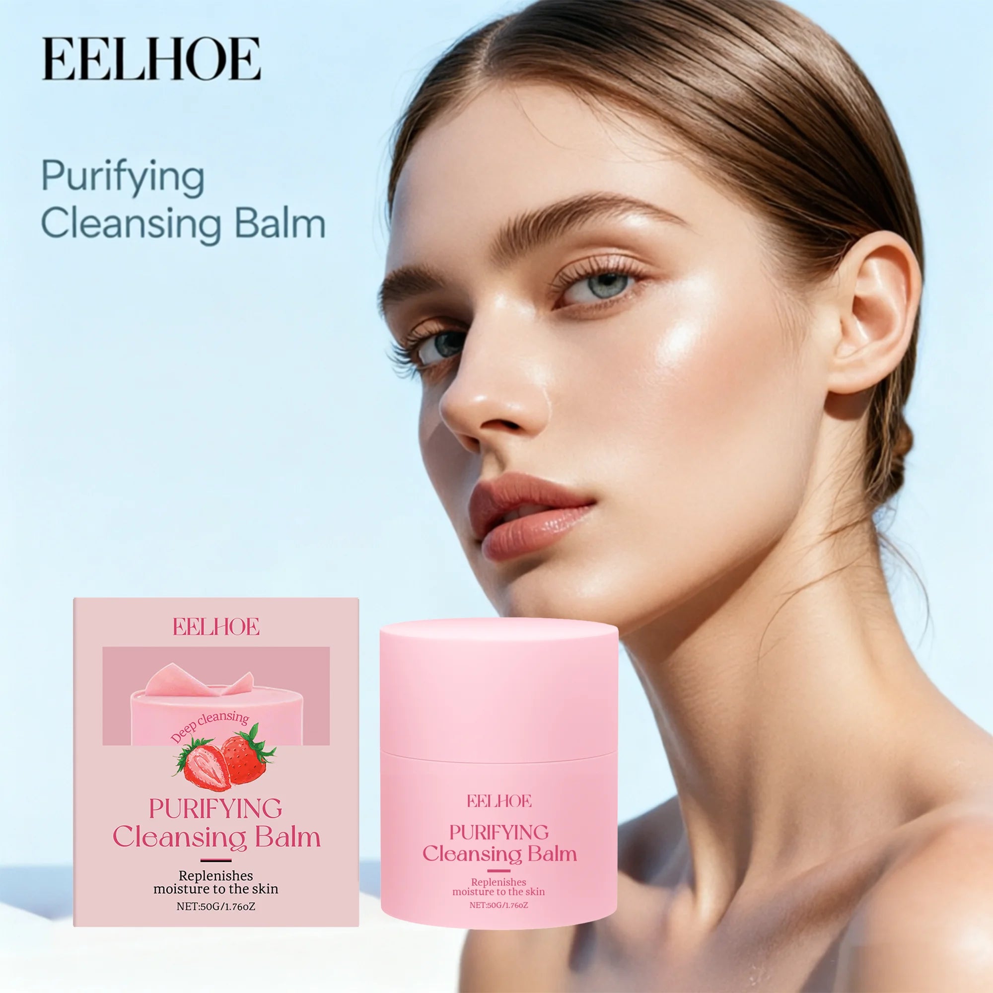 EELHOE Strawberry Cleansing Balm Gentle Makeup Remover Cleansing Face For Daily Makeup Removal Hydrating Moisturizing