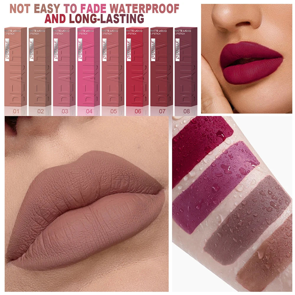 Lip Gloss Set, Lipstick Waterproof Matte Non-sticky Non-transfer Long-Lasting, Rose, Mauve, Deep Red, Nude, Y2K Makeup Christmas