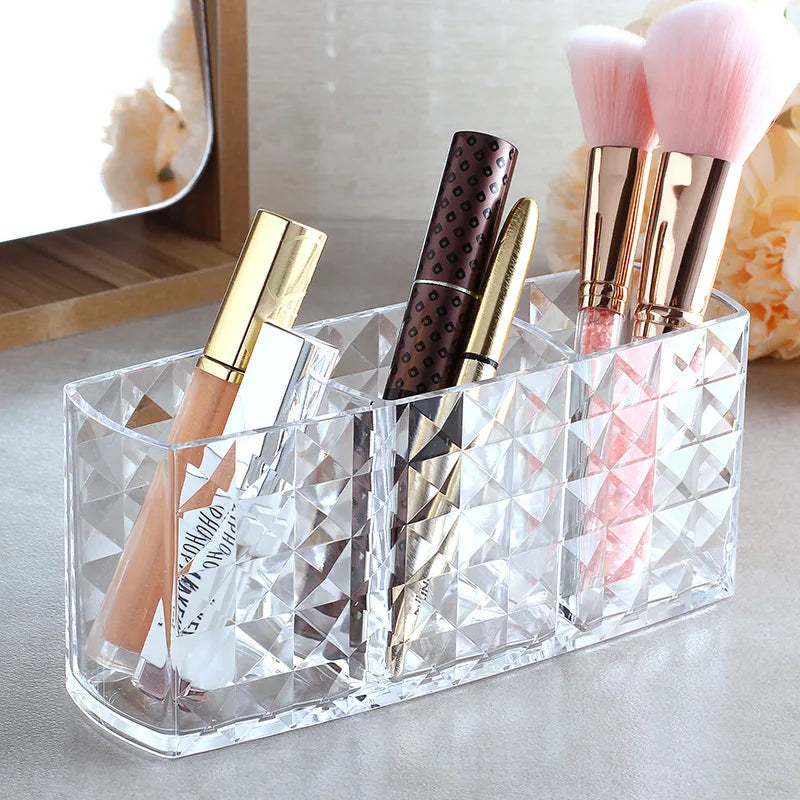 Diamond Pattern Acrylic Makeup Brush Tool Cosmetic Makeup Storage Box Case Make-up Brush Holder Table Organizer Make Up Tool