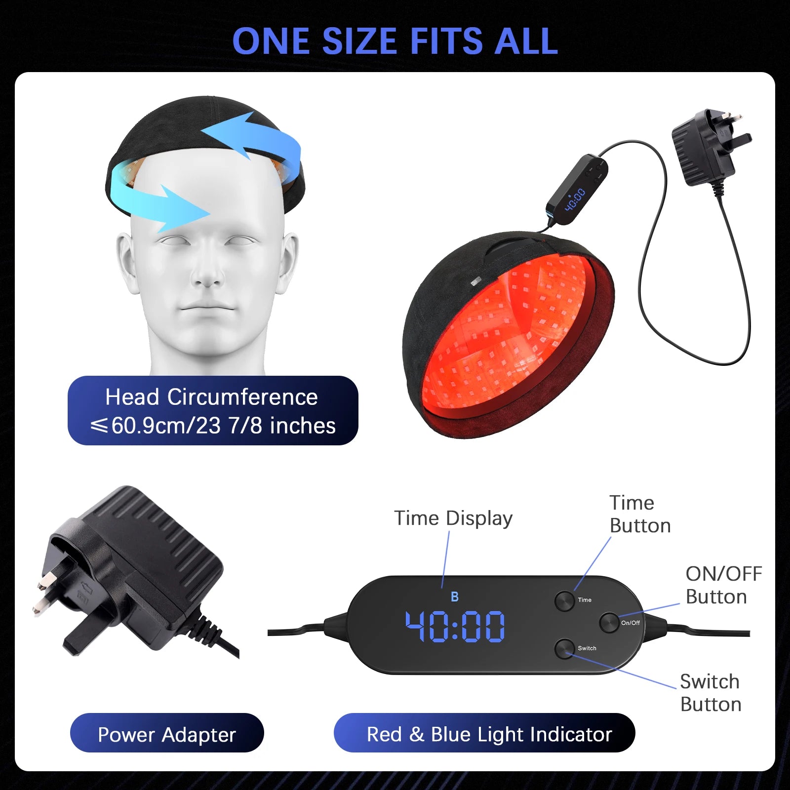 236 Laser Diodes Red Light Therapy Hair Growth Cap Anti Hair Loss Treatment Helmet for Men Women Professional Hair Regrowth Device for Thinning Hair 650nm Red 460nm Blue Light Anti-inflammatory Scalp Phototherapy Device USB R