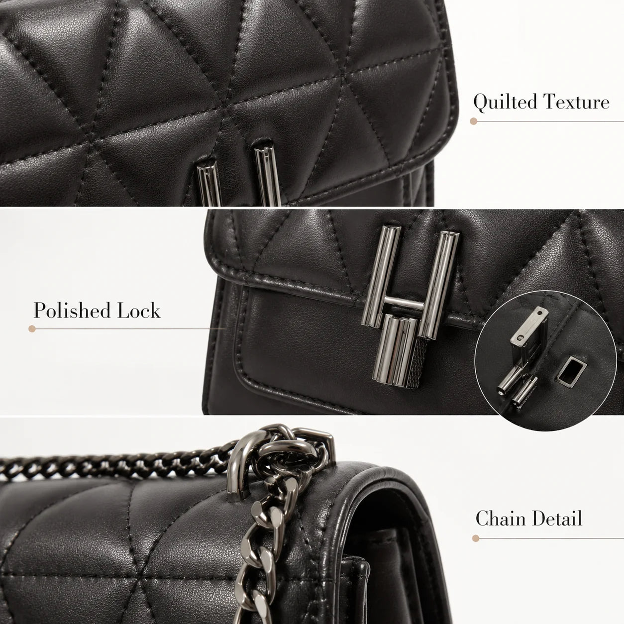 Fashionable, Minimalist, Casual, Mini Square Bag Quilted Chain Flap Classic Quilted Detail Square Bag