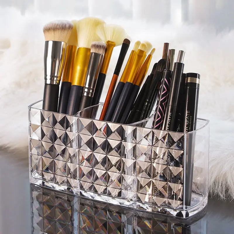 Diamond Pattern Acrylic Makeup Brush Tool Cosmetic Makeup Storage Box Case Make-up Brush Holder Table Organizer Make Up Tool