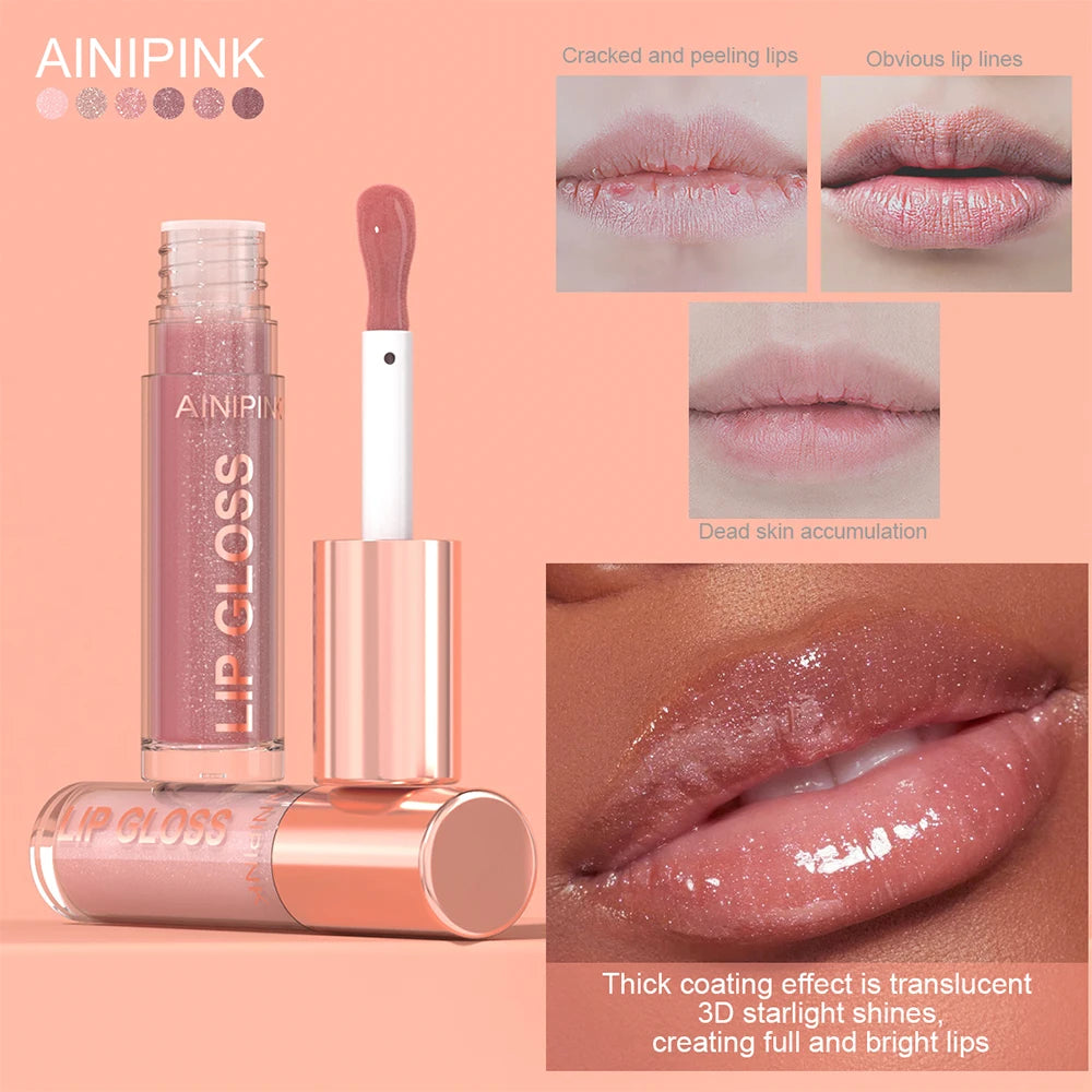 Shimmer Glitter Lip Gloss Lipstick 1pc/6pc/set Waterproof Moisturizing Jelly Hydrating Plumping Nude Y2K Daily&Party Makeup Gift