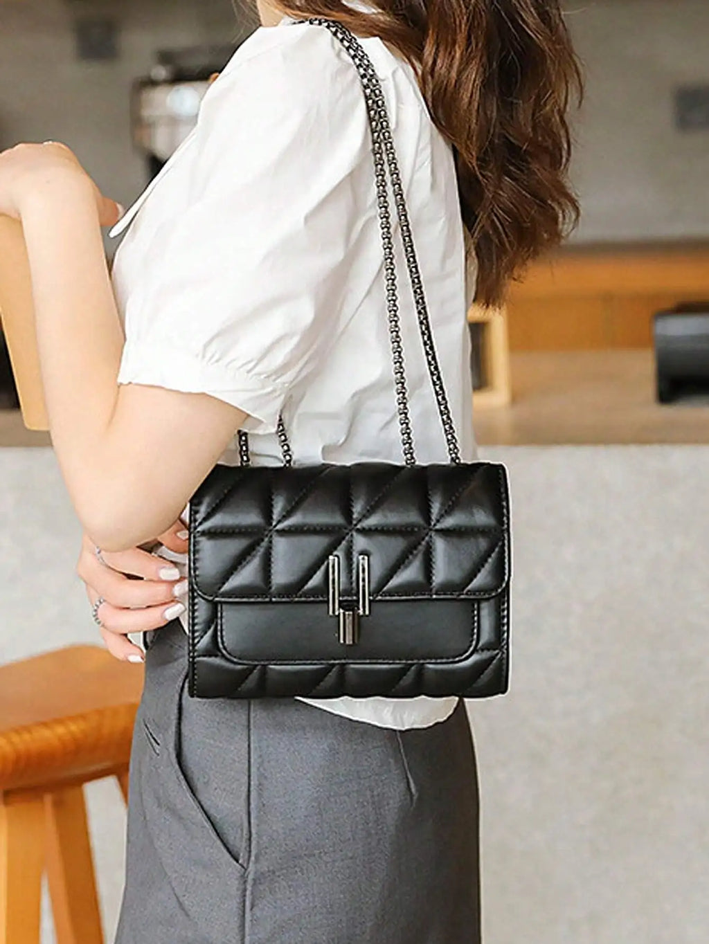 Fashionable, Minimalist, Casual, Mini Square Bag Quilted Chain Flap Classic Quilted Detail Square Bag