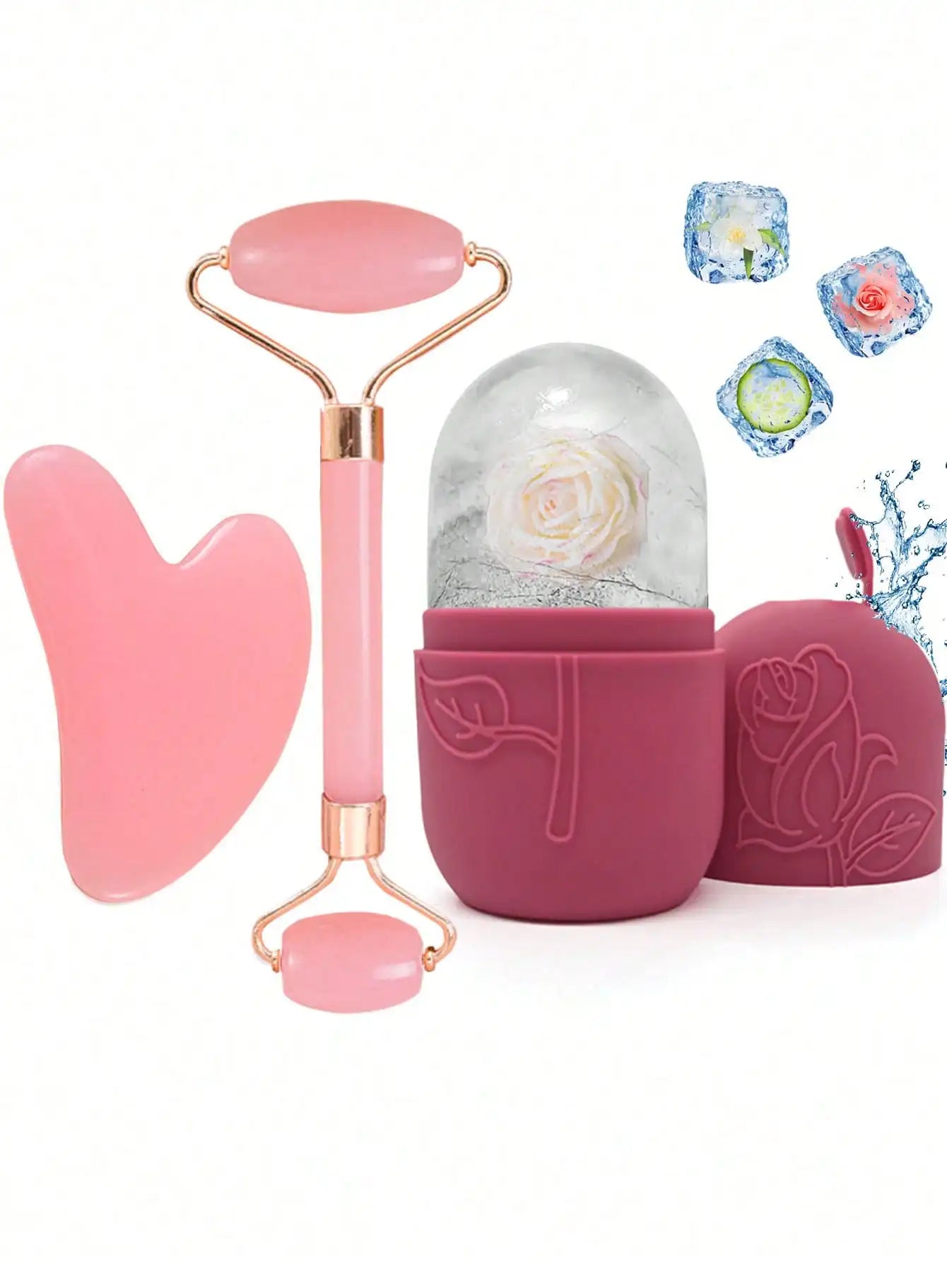 3Pcs Ice Face Roller -Facial Skincare Ice Roller Set,Facial Massage Tool,Silicone Ice Face Roller,Quartz With Roller For Face & Eye Puffiness Relief, And Enhance Skin Care & Glow,For Eyes, Neck, And Face,Lce Facial RollerMold