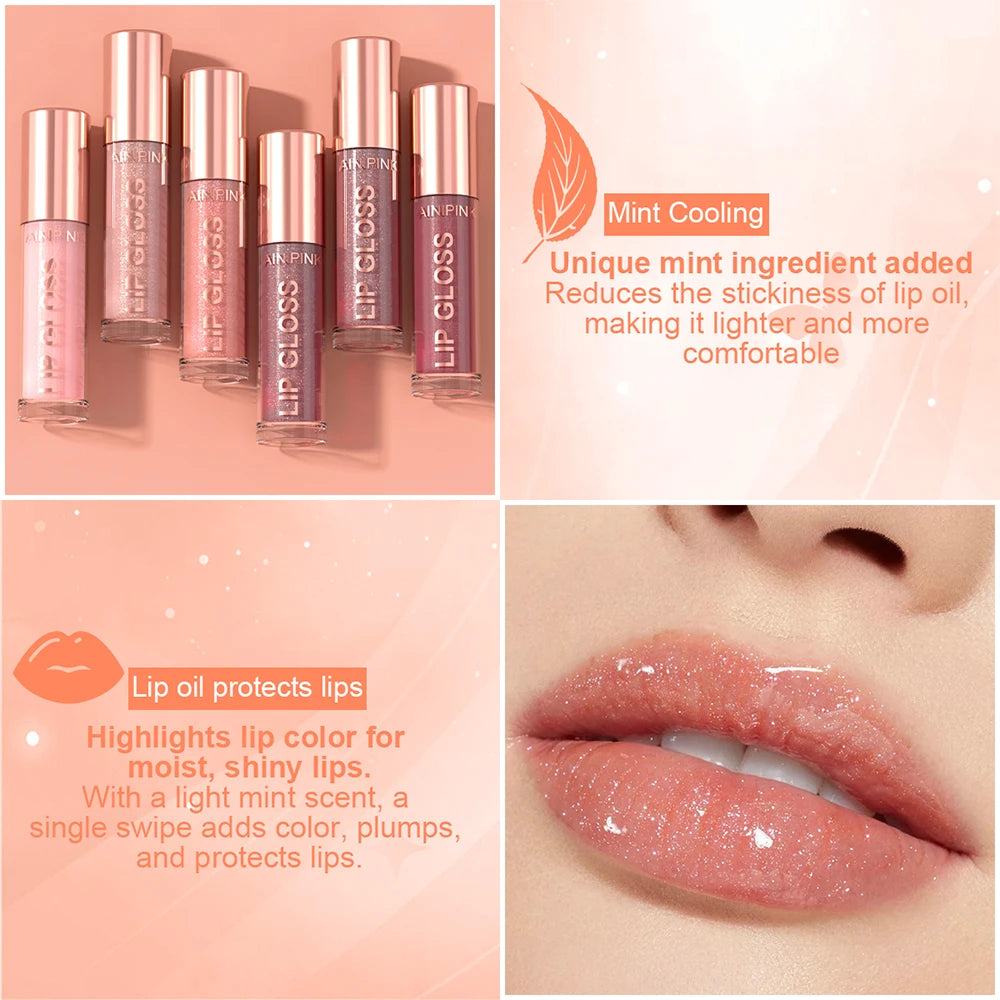 Shimmer Glitter Lip Gloss Lipstick 1pc/6pc/set Waterproof Moisturizing Jelly Hydrating Plumping Nude Y2K Daily&Party Makeup Gift