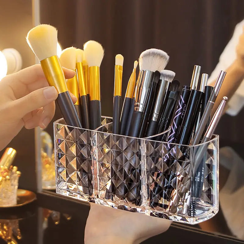 Diamond Pattern Acrylic Makeup Brush Tool Cosmetic Makeup Storage Box Case Make-up Brush Holder Table Organizer Make Up Tool