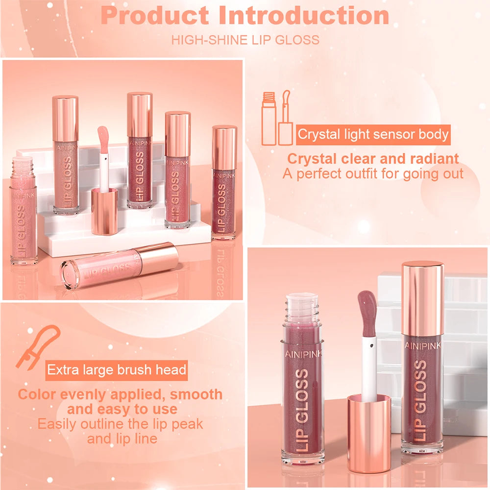 Shimmer Glitter Lip Gloss Lipstick 1pc/6pc/set Waterproof Moisturizing Jelly Hydrating Plumping Nude Y2K Daily&Party Makeup Gift