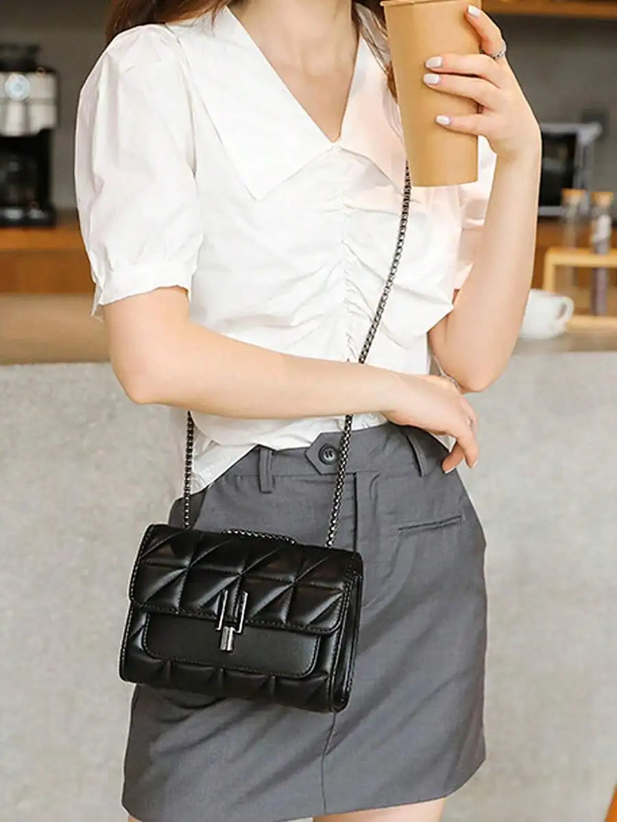 Fashionable, Minimalist, Casual, Mini Square Bag Quilted Chain Flap Classic Quilted Detail Square Bag