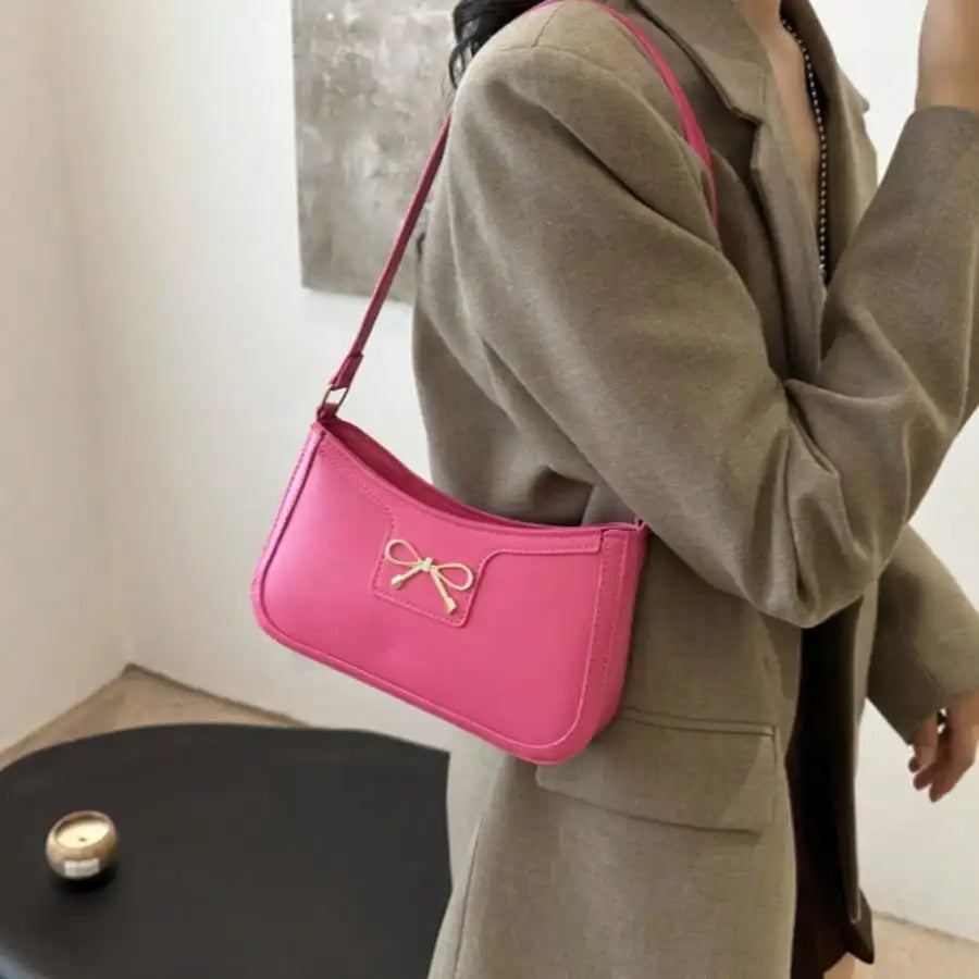 Bow Accessories - Adjustable Strap - Zipper Closure - Polyester Lining - Can Be Worn as a Shoulder Bag or Handbag - Women's Cute and Compact Underarm Bag