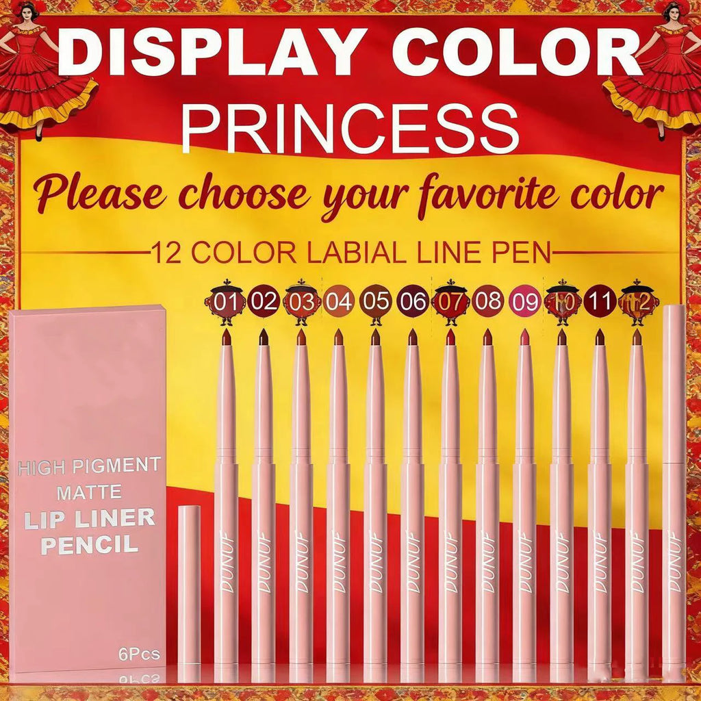Matte Lip Liner Pencil 6 Colors Set: Lip Contour Waterproof Non-transfer Highly Pigmented Smooth Nude-pink Daily &  Party Makeup