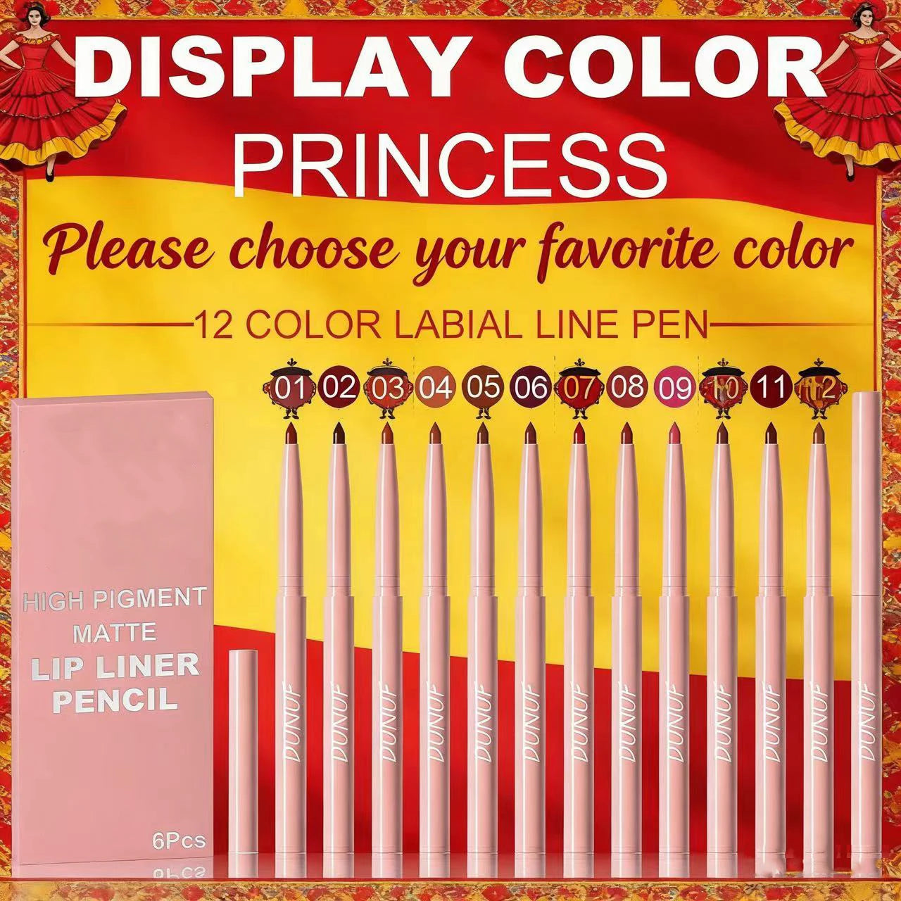 Matte Lip Liner Pencil 6 Colors Set: Lip Contour Waterproof Non-transfer Highly Pigmented Smooth Nude-pink Daily &  Party Makeup