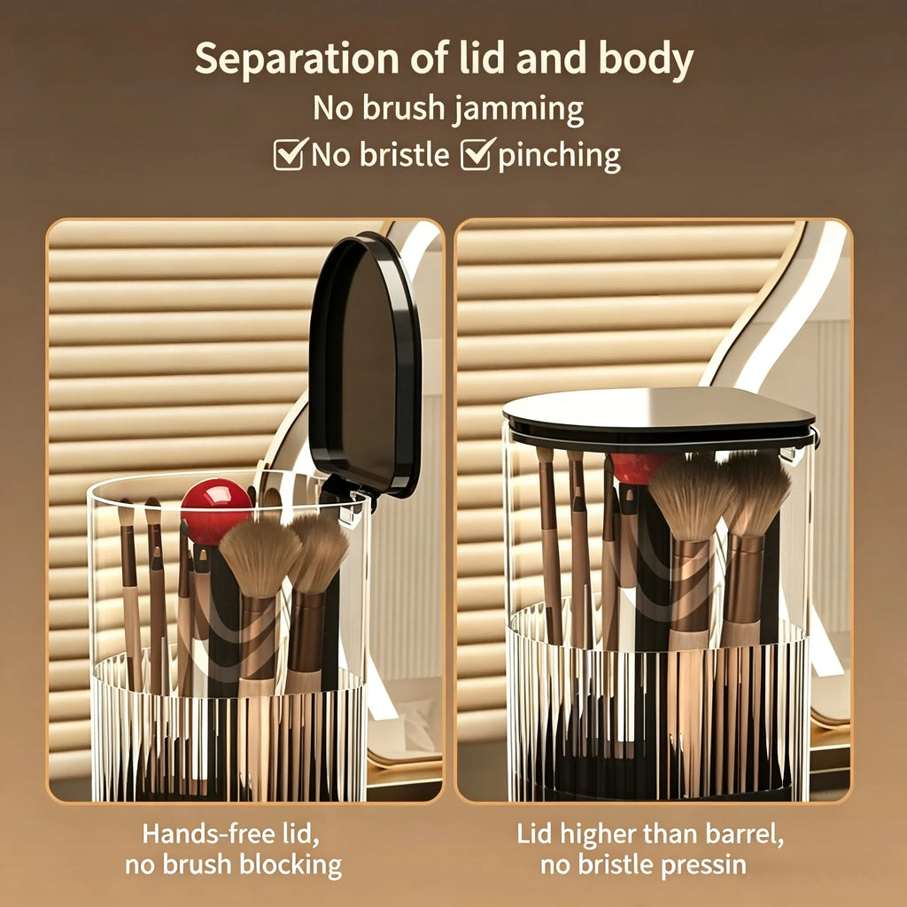 Dustproof Makeup Brush Holder with Automatic Lifting Function, Cosmetic Storage Organizer for Brushes, Lipsticks and Vanity