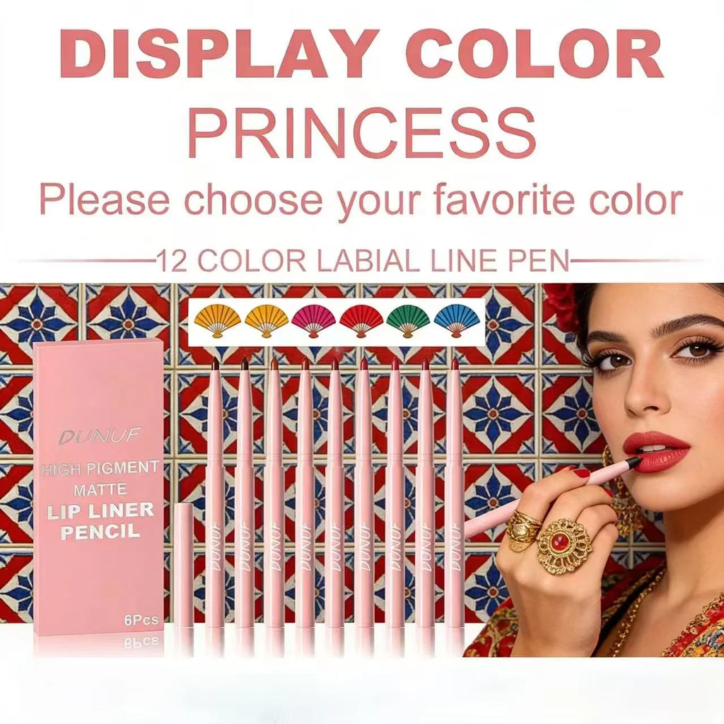 Matte Lip Liner Pencil 6 Colors Set: Lip Contour Waterproof Non-transfer Highly Pigmented Smooth Nude-pink Daily &  Party Makeup
