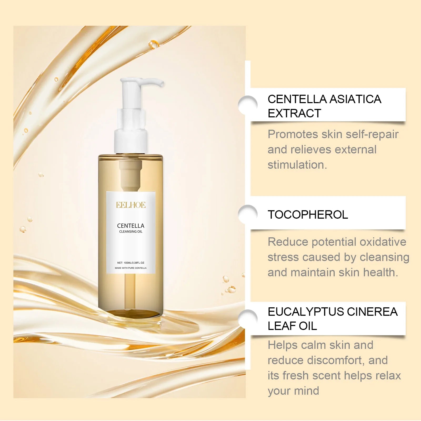 Centella Lightweight Cleansing Oil,Moisturizing Makeup Remover Enriched With Tocopherol,Cleansing&Formulated Remove Daily Makeup