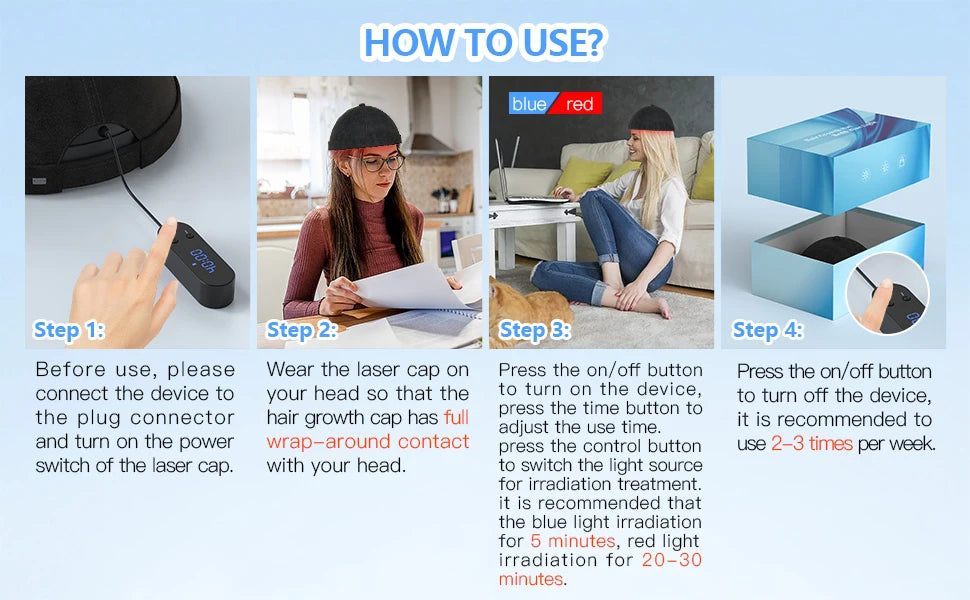 236 Laser Diodes Red Light Therapy Hair Growth Cap Anti Hair Loss Treatment Helmet for Men Women Professional Hair Regrowth Device for Thinning Hair 650nm Red 460nm Blue Light Anti-inflammatory Scalp Phototherapy Device USB R