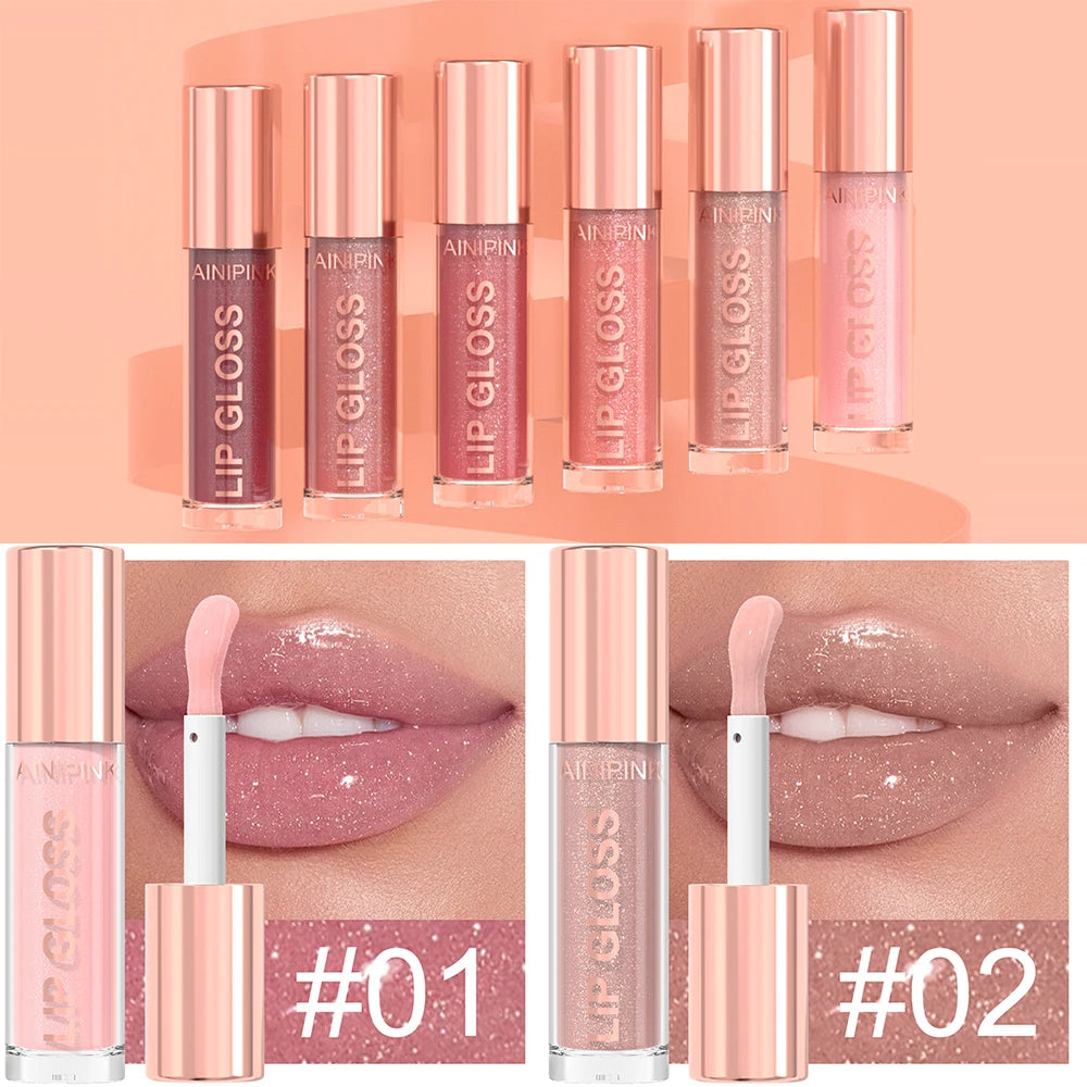 Shimmer Glitter Lip Gloss Lipstick 1pc/6pc/set Waterproof Moisturizing Jelly Hydrating Plumping Nude Y2K Daily&Party Makeup Gift