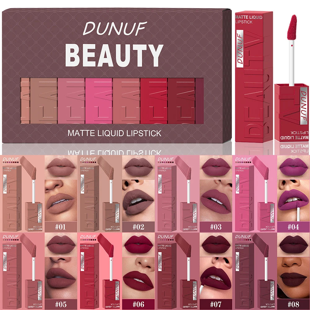 Lip Gloss Set, Lipstick Waterproof Matte Non-sticky Non-transfer Long-Lasting, Rose, Mauve, Deep Red, Nude, Y2K Makeup Christmas