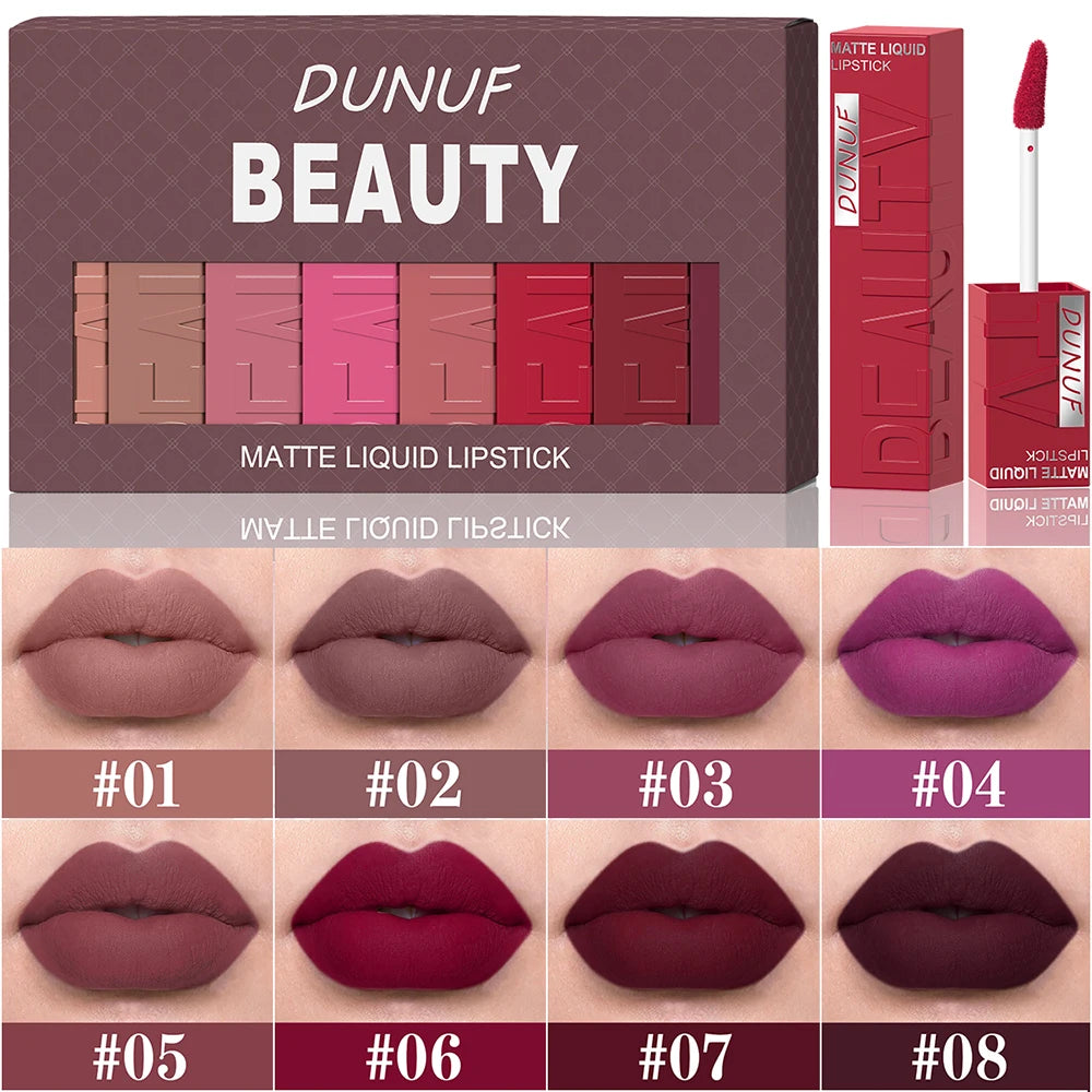 Lip Gloss Set, Lipstick Waterproof Matte Non-sticky Non-transfer Long-Lasting, Rose, Mauve, Deep Red, Nude, Y2K Makeup Christmas