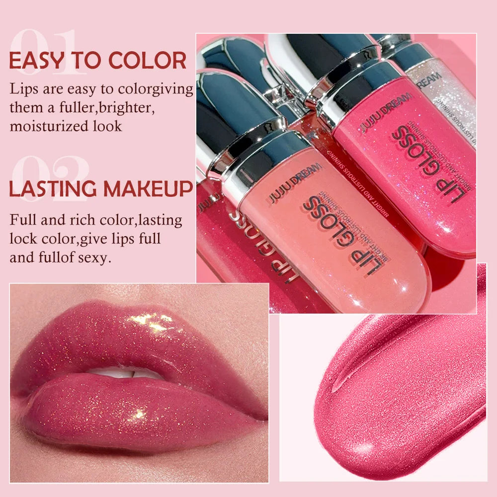 JUJU DREAM Moisturizing Lip Gloss - Shimmery Plumping Lip Gloss Non-Sticky Hydrating Lip Gloss for Full Glossy Lips
