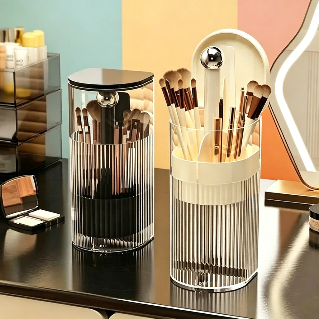 Dustproof Makeup Brush Holder with Automatic Lifting Function, Cosmetic Storage Organizer for Brushes, Lipsticks and Vanity